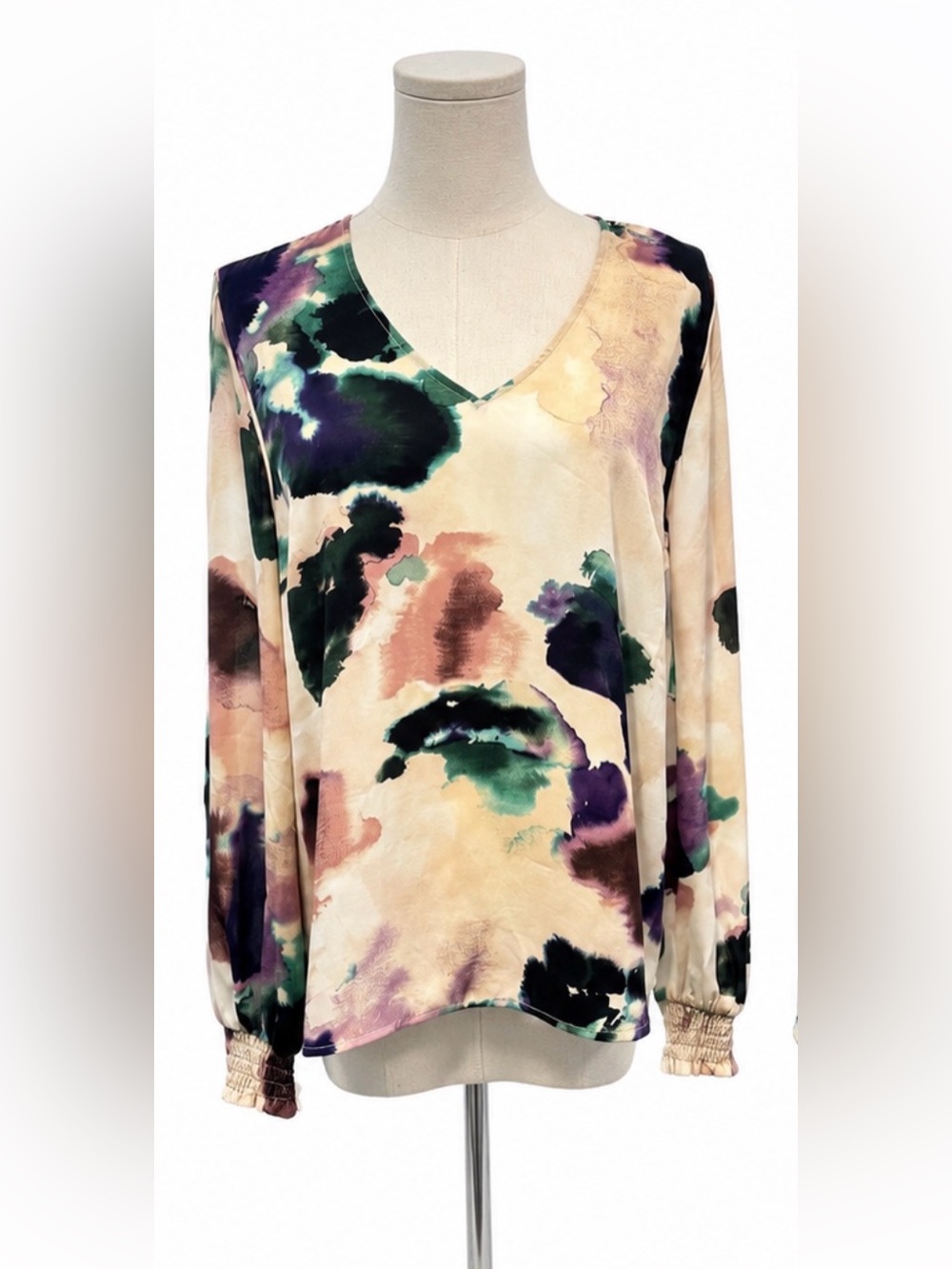 Cabi Watercolor Abstract Print V-Neck Blouse Size Small
